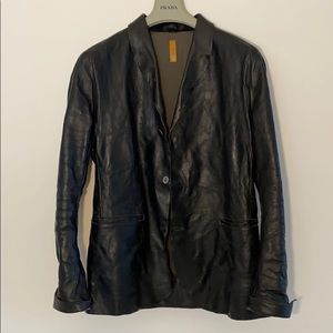Men’s Layer-0 Black Leather Blazer